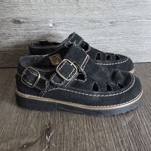 Vintage Rugged Outback Black Suede Leather Sling Back Fisherman Shoes Size 5